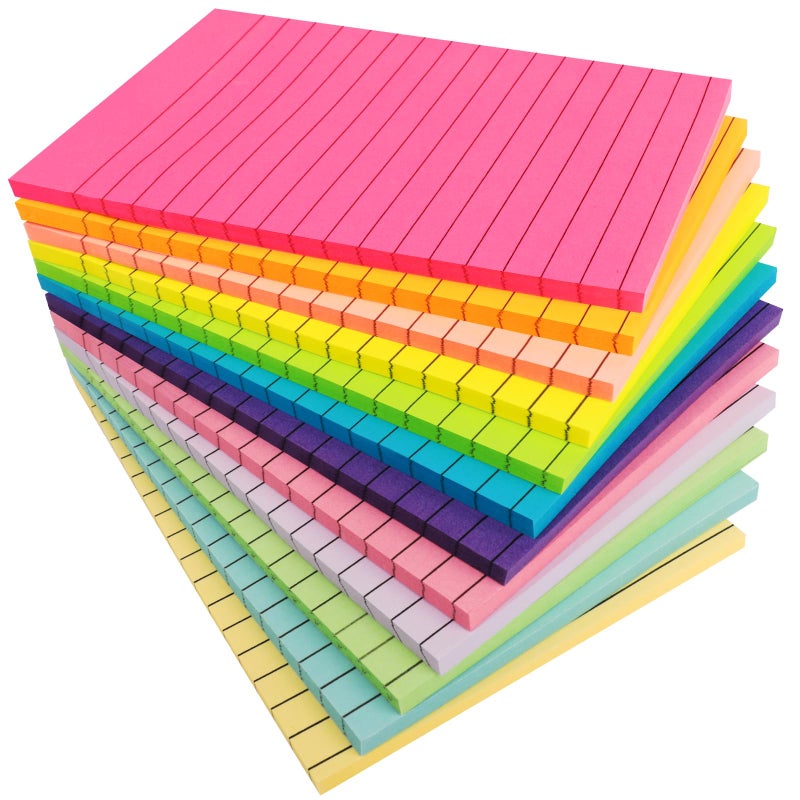 NESCCI 12 Pads Lined Sticky Notes 4x6 Sticky Notes with Lines Self-Stick Note Pads 12 Bright Multi Colors, 33 Sheet/Pad - Image 1