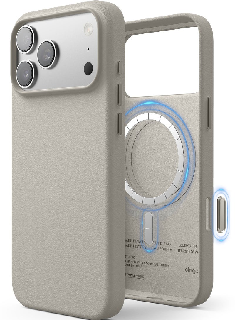 Elago Magnetic Leather case for iPhone 17 Pro MAX (2025) [Camera Control Button Cover] Vegan Leather, Shockproof, Water-Resistant [Magsafe Compatible] - Light Grey - Image 1