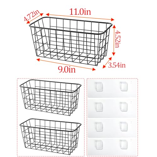 LeleCAT 2 Set Adhesive Hanging Wall Basket Inside Cabinet Door Organizer,Wall StorageBasket-No Drilling Adhesive wall Basket for Cupboard Door, Space-Saving Small Hanging Baskets for Wall Mount Storage,Black - Image 2