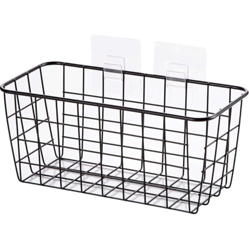 LeleCAT 2 Set Adhesive Hanging Wall Basket Inside Cabinet Door Organizer,Wall StorageBasket-No Drilling Adhesive wall Basket for Cupboard Door, Space-Saving Small Hanging Baskets for Wall Mount Storage,Black - Image 4