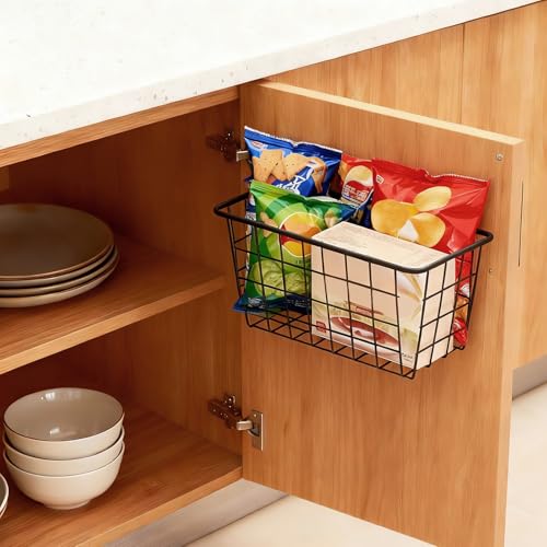 LeleCAT 2 Set Adhesive Hanging Wall Basket Inside Cabinet Door Organizer,Wall StorageBasket-No Drilling Adhesive wall Basket for Cupboard Door, Space-Saving Small Hanging Baskets for Wall Mount Storage,Black - Image 5