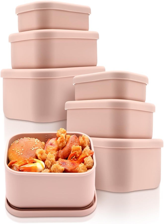 Blushtier 2 Sets of 6 Silicone Food Storage Containers with Lid Silicone Bento Box Rectangular Lunch Box Hard Shell Containers Microwave Dishwasher Freezer Safe, 10 oz, 23.6 oz, 44 Ounce(Pink) - Image 1