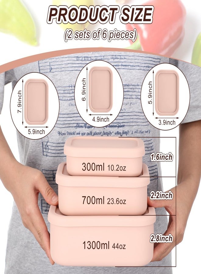 Blushtier 2 Sets of 6 Silicone Food Storage Containers with Lid Silicone Bento Box Rectangular Lunch Box Hard Shell Containers Microwave Dishwasher Freezer Safe, 10 oz, 23.6 oz, 44 Ounce(Pink) - Image 2