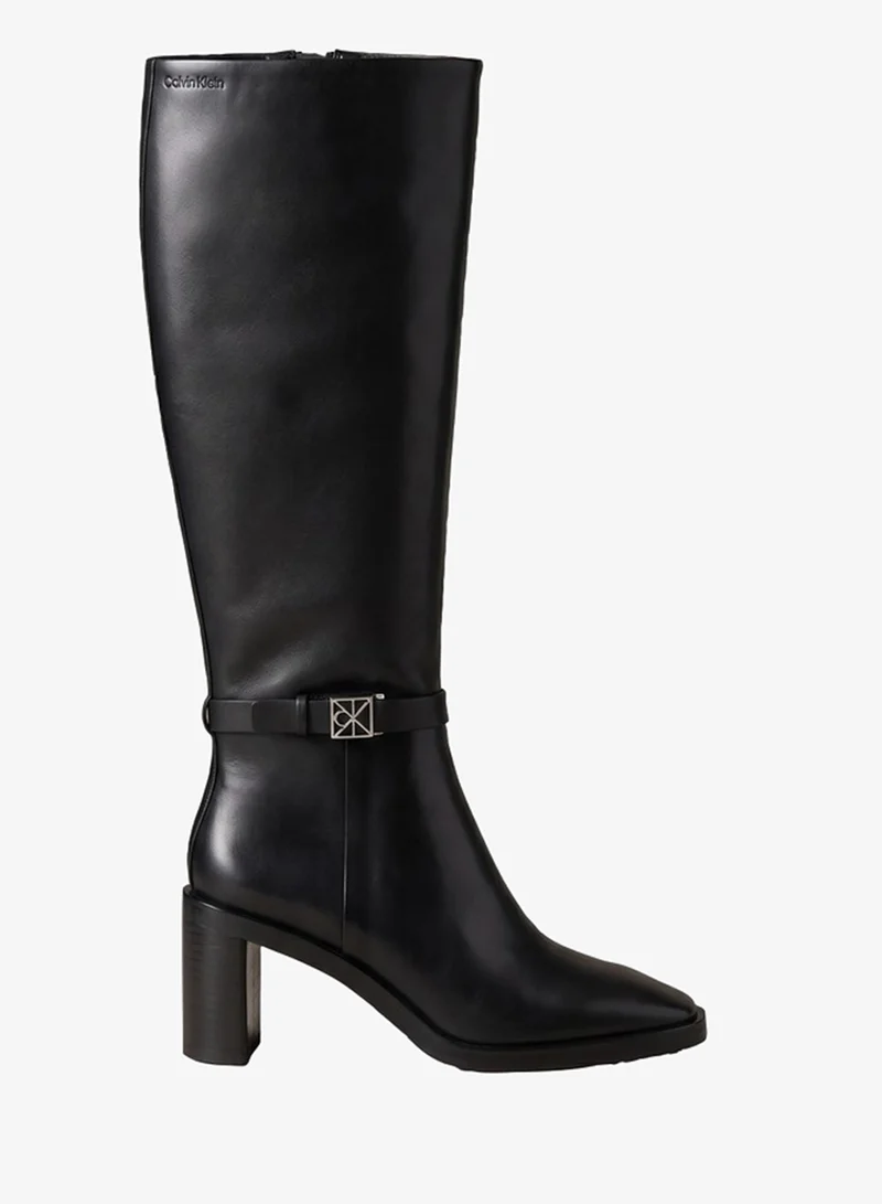 Leather Block-Heel Knee Boots