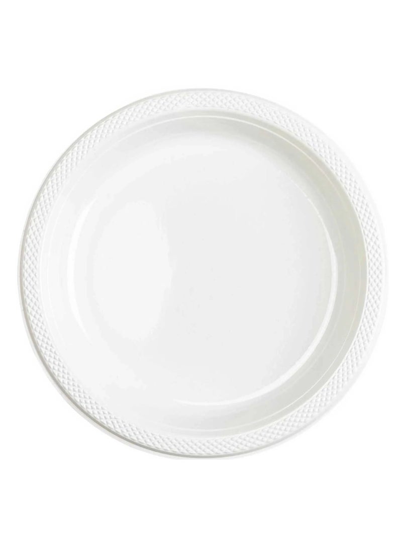 Amscan Party Special 7 Inch Dessert Food Grade Plastic Plates - Pack of 20. - WHITE 