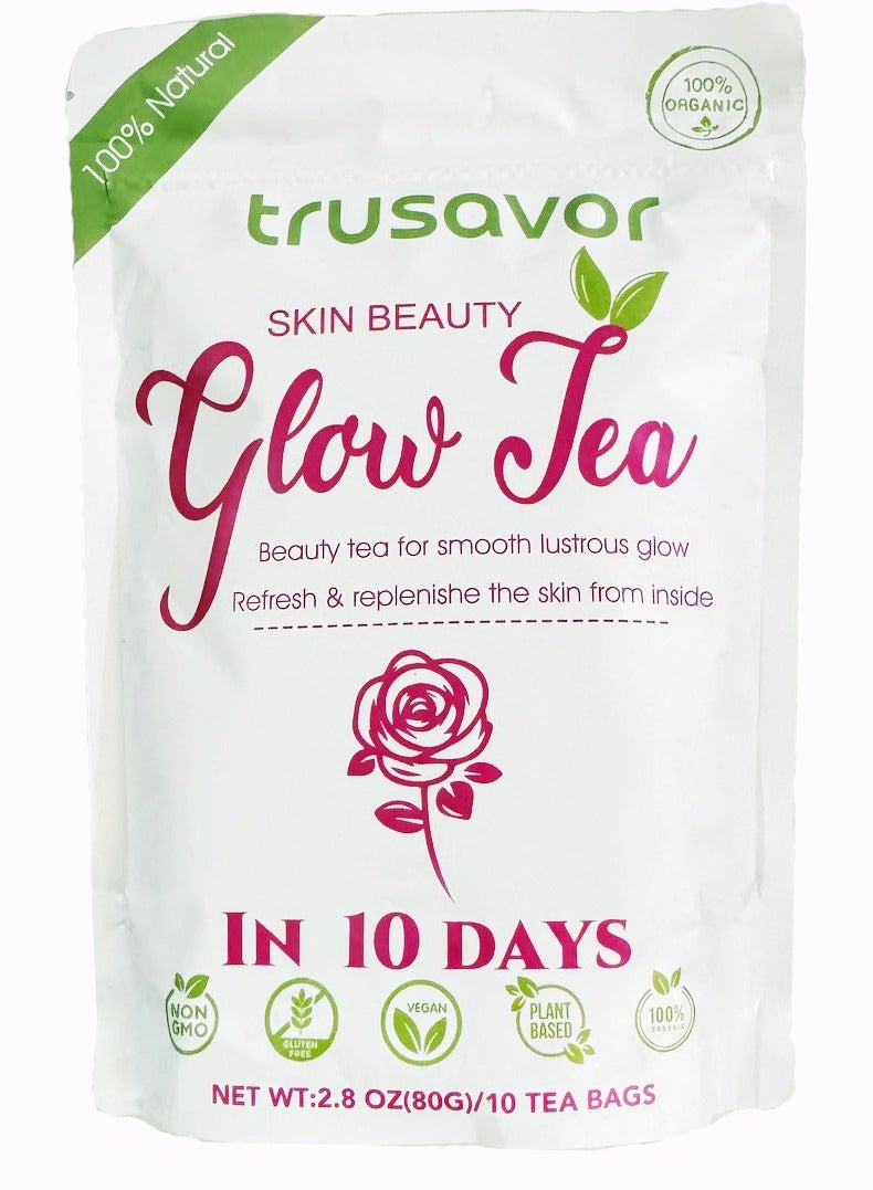 تروسافور شاي توهج عضوي لجمال البشرة، 10 أكياس شاي، 80 جرام، مزيج أعشاب تقليدي مع الورد والتوت 