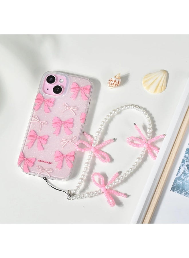 ShebSheb Elegant Beaded Pearl Phone Charms Strap,Cute Bowknot Cell Phone Lanyard Wrist Strap  - Image 2