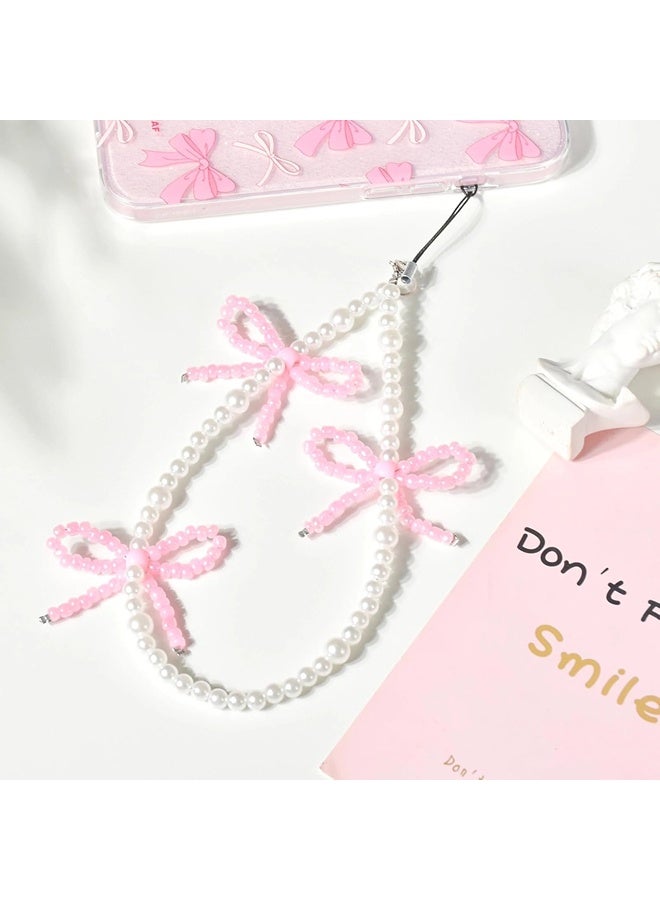 ShebSheb Elegant Beaded Pearl Phone Charms Strap,Cute Bowknot Cell Phone Lanyard Wrist Strap  - Image 1