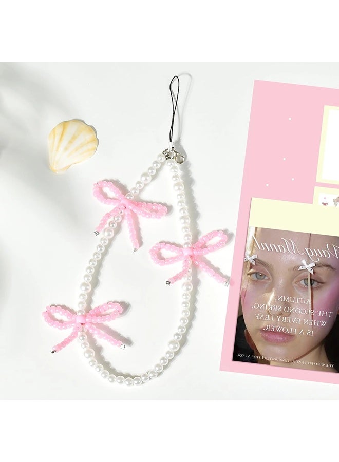ShebSheb Elegant Beaded Pearl Phone Charms Strap,Cute Bowknot Cell Phone Lanyard Wrist Strap  - Image 4