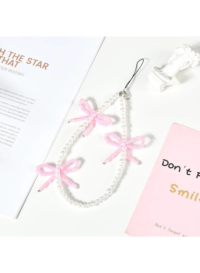 ShebSheb Elegant Beaded Pearl Phone Charms Strap,Cute Bowknot Cell Phone Lanyard Wrist Strap  - Image 3