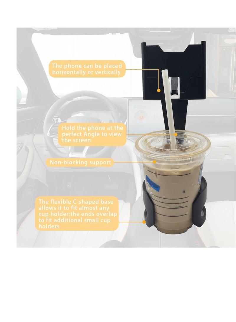 2-in-1 Multifunctional Car Cup Holder Phone Mount, Large Capacity 9.2In Waterproof ABS Vehicle Cup Holder Expander, Universal Durable Automotive Smartphones Mount Accessories (Black) - Image 5