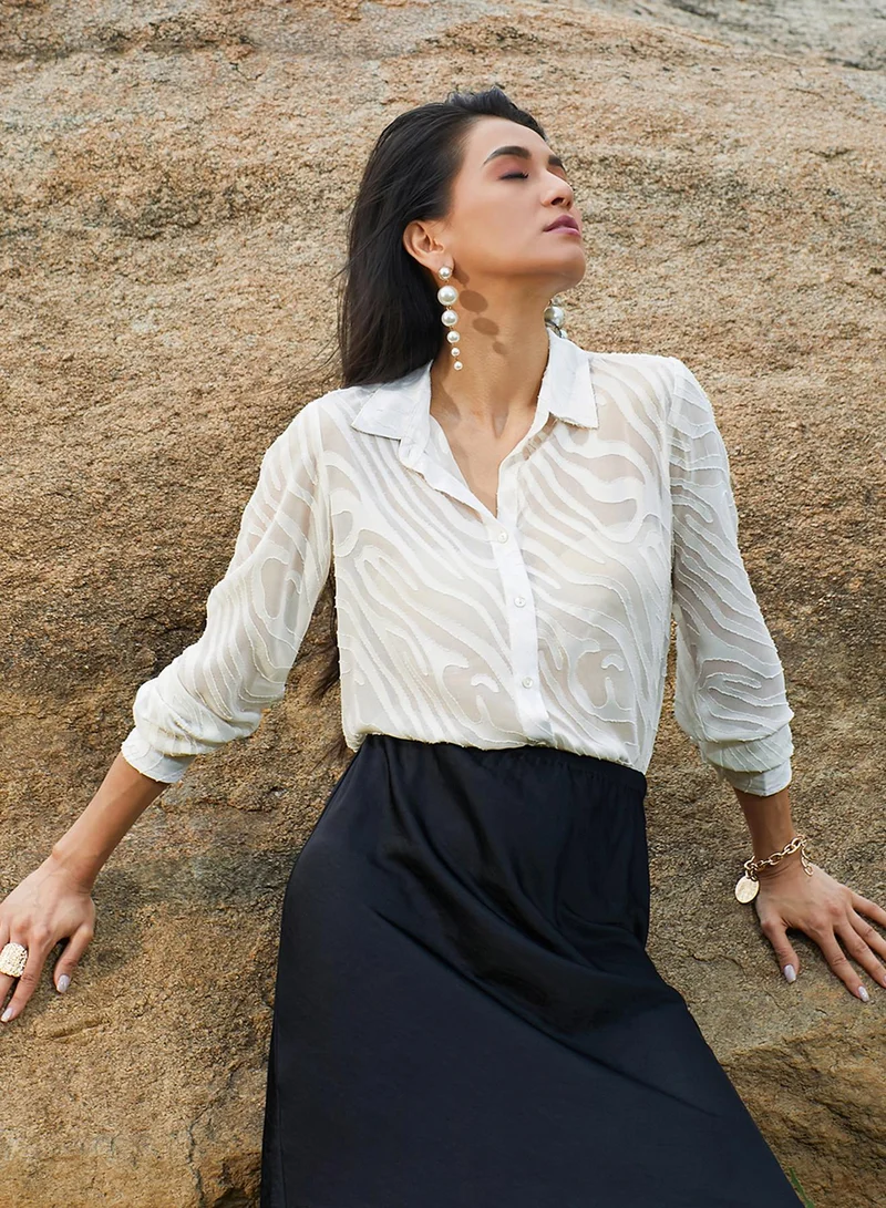 PINACOLADA Women's Chalk White Textured Sheer Shirt