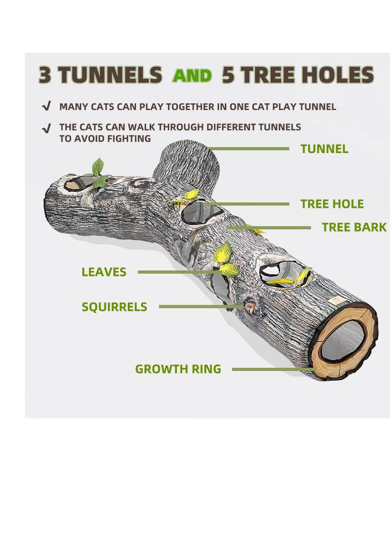 Cat Tunnels Collapsible Pet Tube, Interactive Tree Trunk Cat Activity Play Tunnels with Peek Holes Plush Bell Toys, Cat Play Tunnel Toy for Indoor Exercise, Tree Designs Cats Gift, L - Image 4