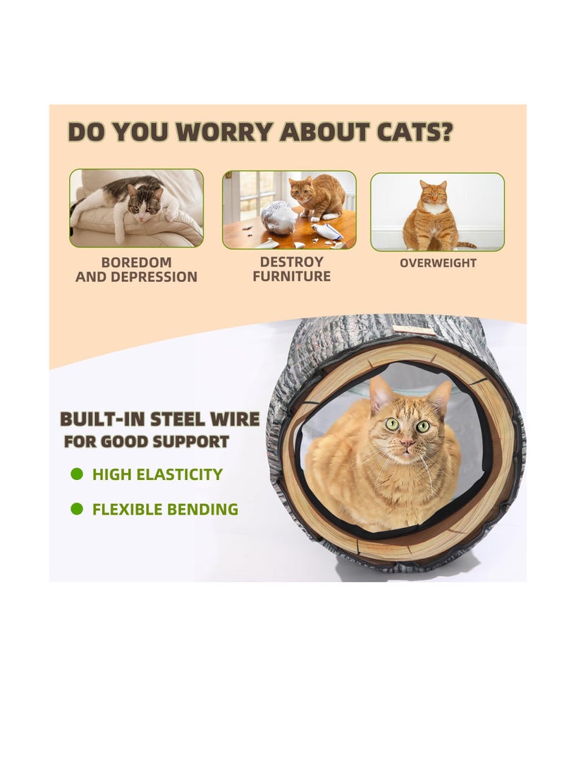 Cat Tunnels Collapsible Pet Tube, Interactive Tree Trunk Cat Activity Play Tunnels with Peek Holes Plush Bell Toys, Cat Play Tunnel Toy for Indoor Exercise, Tree Designs Cats Gift, L - Image 5