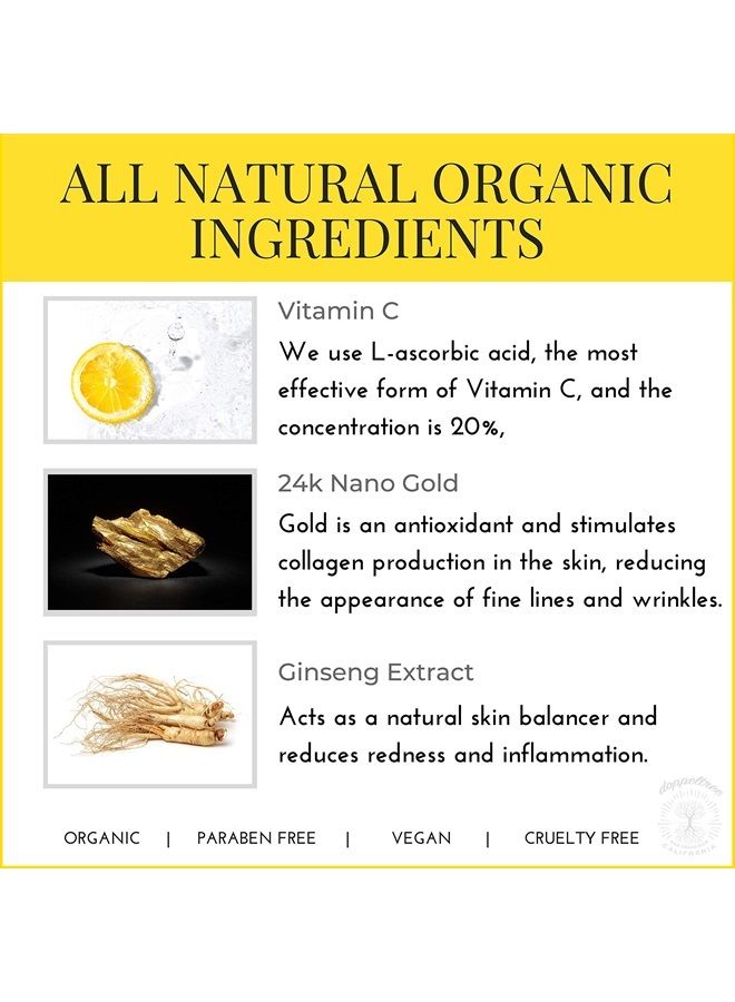 Doppeltree Organic Vitamin C Facial Serum for Face with Hyaluronic Acid, Vitamin E and 24K Gold - Anti Aging, Wrinkles, Dark Spots & Acne Scar Vit C (20%) Treatment - Formulated in San Francisco - Image 4