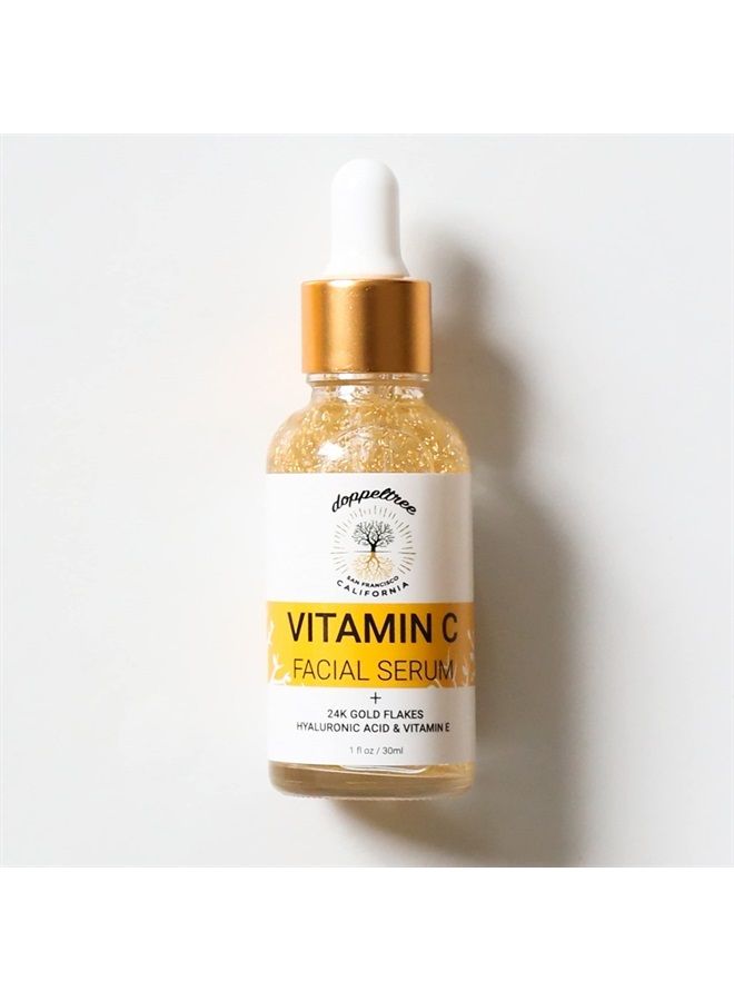 Doppeltree Organic Vitamin C Facial Serum for Face with Hyaluronic Acid, Vitamin E and 24K Gold - Anti Aging, Wrinkles, Dark Spots & Acne Scar Vit C (20%) Treatment - Formulated in San Francisco - Image 1