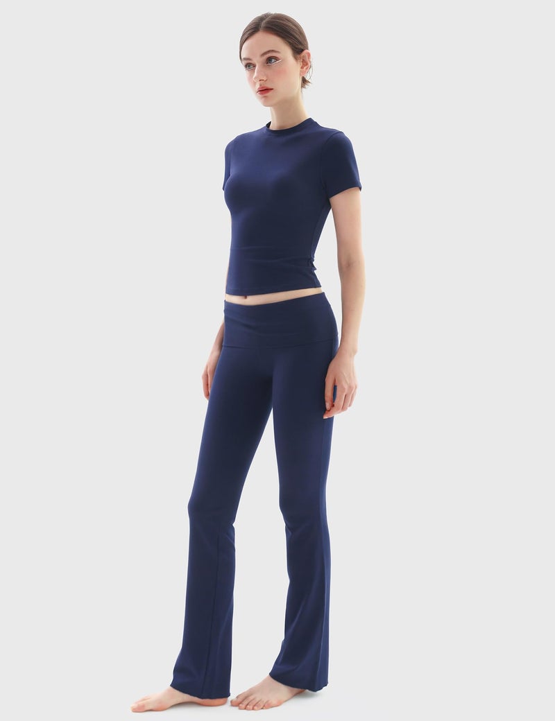 PUMIEY Two Piece Sets for women Lounge Sets Short Sleeve Tops Flare Leggings Set Going Out Casual Outfits Matching Sets Tracksuit, Dark Night Small - Image 3