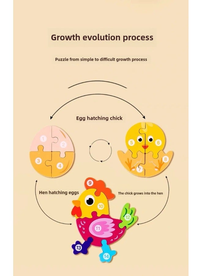 Early Childhood Education 3D Stereo Advanced Jigsaw of the Animal Growth Process Evolution from Tadpole to Frog Colorful Desktop Toy for Intellectual Cognition and Brain Development Wooden Puzzle Toy - Image 4