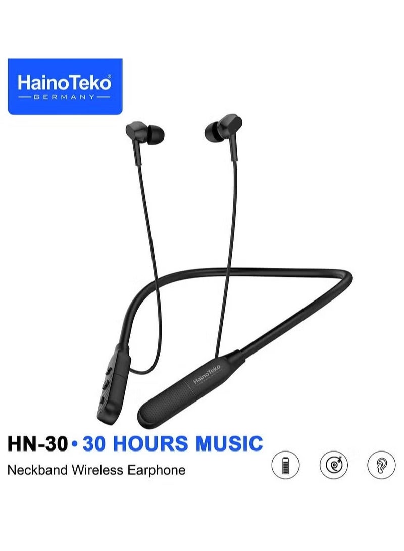 Haino Teko HN-30 Neckband Wireless Earphone With 30 Hours of Music Playback Built-in Microphone and Button Controls Black - Image 1