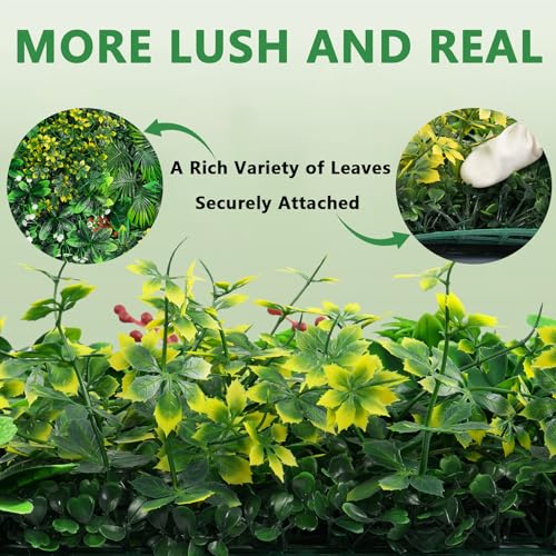 Yangrass Artificial Grass Wall Panels, 20''x20'' 12pcs Boxwood Wall Panels with Tropical Leaves, Faux Greenery Privacy Fence Screen, Grass Backdrop for Outdoor Indoor Garden Birthday Wedding Decor - Image 5