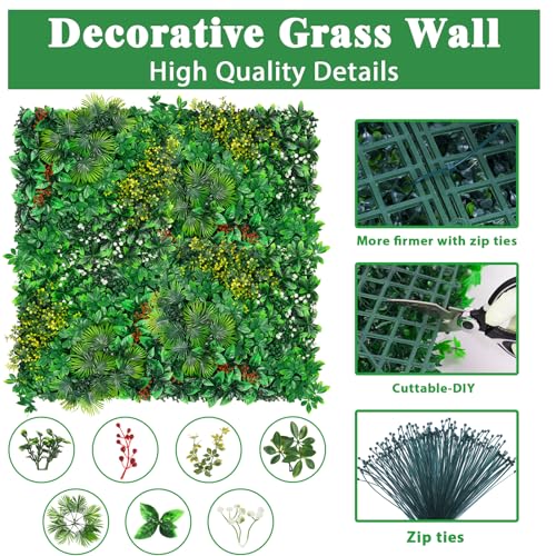 Yangrass Artificial Grass Wall Panels, 20''x20'' 12pcs Boxwood Wall Panels with Tropical Leaves, Faux Greenery Privacy Fence Screen, Grass Backdrop for Outdoor Indoor Garden Birthday Wedding Decor - Image 3