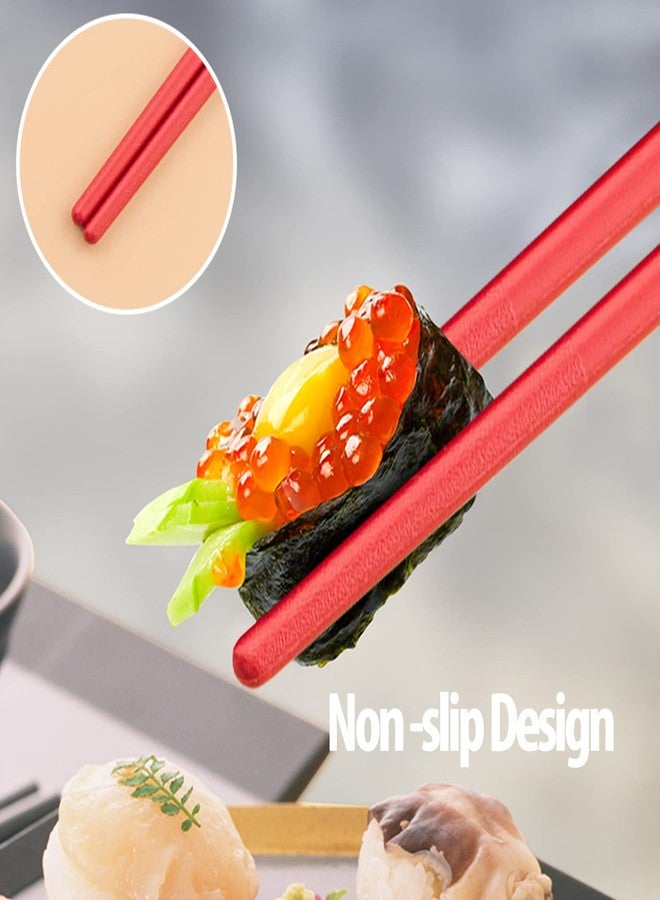 PYBBO 5 Pairs Fiberglass Red Chopsticks-Reusable Chopsticks Dishwasher Safe, 9.57 inch/24.3cm Matte Non-Slip Family/ Hotel/ Restaurant Chop Sticks, Chinese Japanese Gift Set Chop Sticks (HJ130) - Image 2