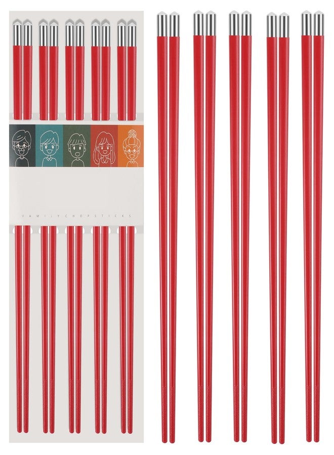 PYBBO 5 Pairs Fiberglass Red Chopsticks-Reusable Chopsticks Dishwasher Safe, 9.57 inch/24.3cm Matte Non-Slip Family/ Hotel/ Restaurant Chop Sticks, Chinese Japanese Gift Set Chop Sticks (HJ130) - Image 1