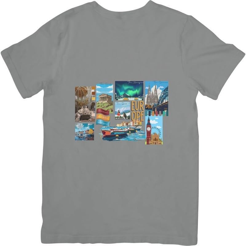 STRAVEAR Men's Europe Travel Grey Cotton T-Shirt - Image 2