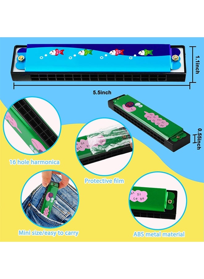 BEBLOSSOM 4-Pack Children’s Harmonicas – 16-Hole Double-Row Cartoon Harmonica Set, Non-Toxic Wooden Musical Instrument for Kids (3+) & Beginners, Lightweight, Pure Tone & Easy to Play - Image 2