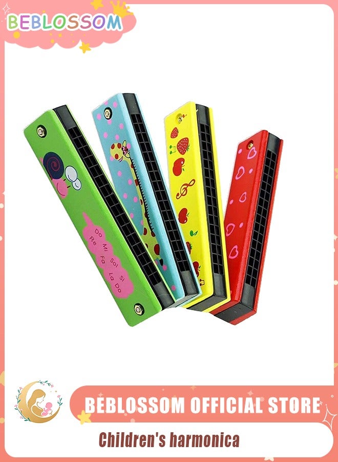 BEBLOSSOM 4-Pack Children’s Harmonicas – 16-Hole Double-Row Cartoon Harmonica Set, Non-Toxic Wooden Musical Instrument for Kids (3+) & Beginners, Lightweight, Pure Tone & Easy to Play - Image 1