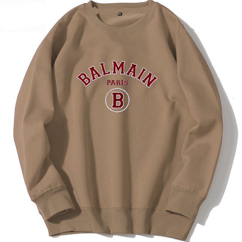 2023 Balmain Letter Print Fleece Sweatshirt Unisex Camel