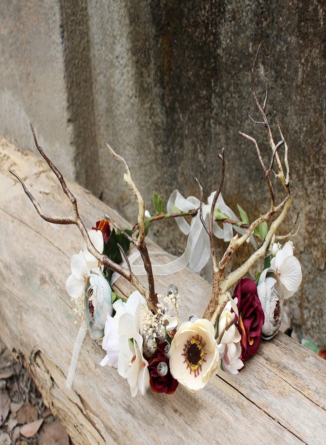LLinfflr Deer Antler Hair Band with Flowers, Adjustable Size, 16cm-18cm Diameter, Hair Hoop, Party, Cosplay, Costume, Unisex - Image 3