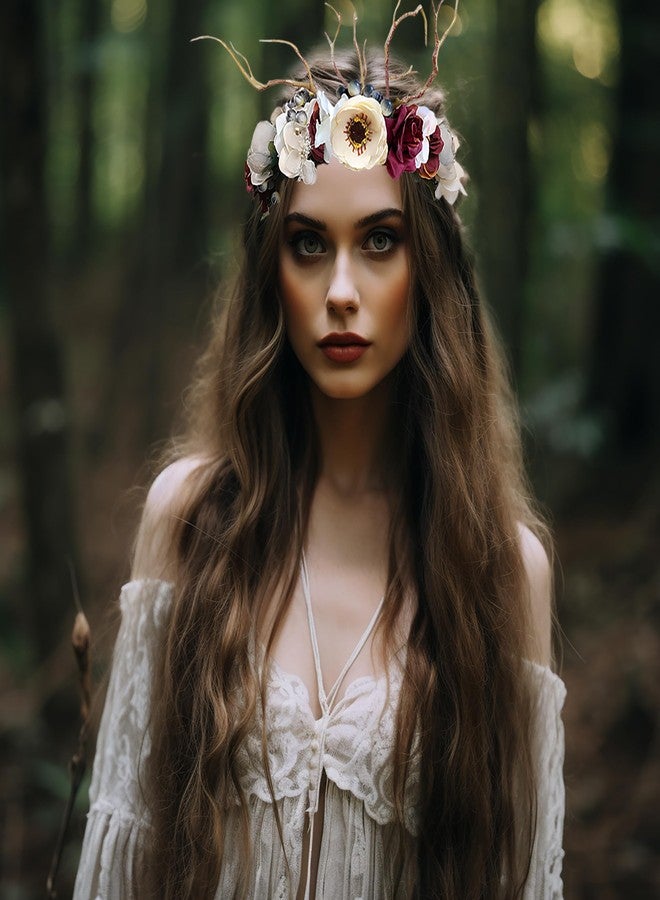 LLinfflr Deer Antler Hair Band with Flowers, Adjustable Size, 16cm-18cm Diameter, Hair Hoop, Party, Cosplay, Costume, Unisex - Image 4