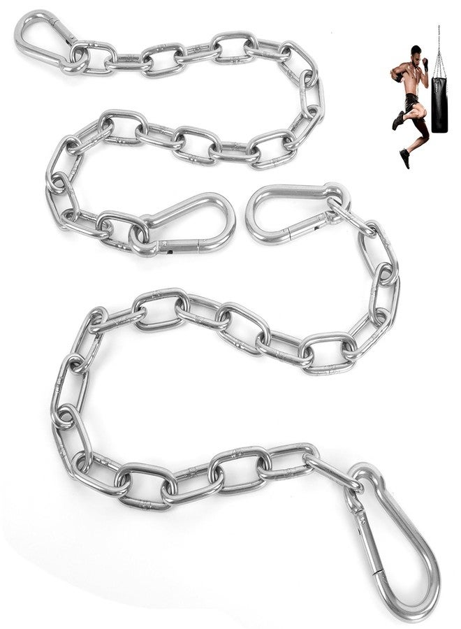 Urkupoo 2 Pack 30 Inch Heavy Duty Chains, 1/5 Inch Thick Steel Hanging Chain with Spring Snap, Easy to Install Chain Extender for Punching Boxing Bag, Hammock, Porch Yoga Trapeze Swing, Silver, 440LB - Image 1