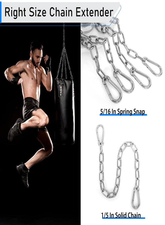 Urkupoo 2 Pack 30 Inch Heavy Duty Chains, 1/5 Inch Thick Steel Hanging Chain with Spring Snap, Easy to Install Chain Extender for Punching Boxing Bag, Hammock, Porch Yoga Trapeze Swing, Silver, 440LB - Image 4