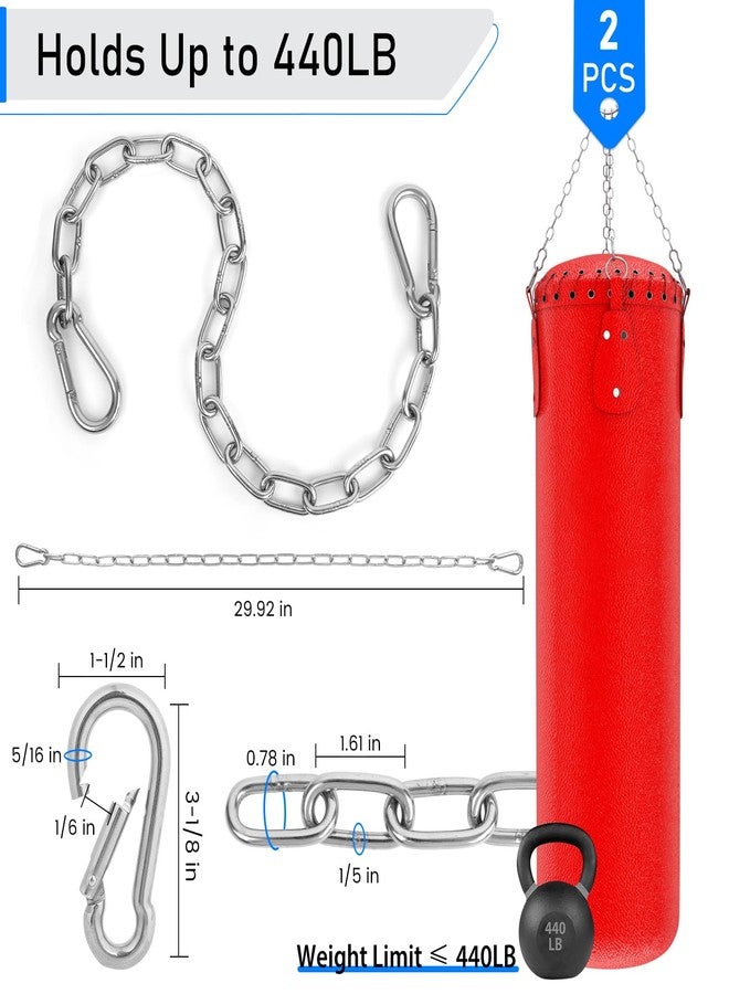 Urkupoo 2 Pack 30 Inch Heavy Duty Chains, 1/5 Inch Thick Steel Hanging Chain with Spring Snap, Easy to Install Chain Extender for Punching Boxing Bag, Hammock, Porch Yoga Trapeze Swing, Silver, 440LB - Image 2