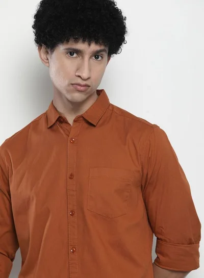 The Indian Garage Co Men Regular Fit Solid Full Sleeves Cutaway Collar Casual Shirt