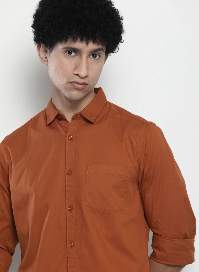 The Indian Garage Co Men Regular Fit Solid Full Sleeves Cutaway Collar Casual Shirt