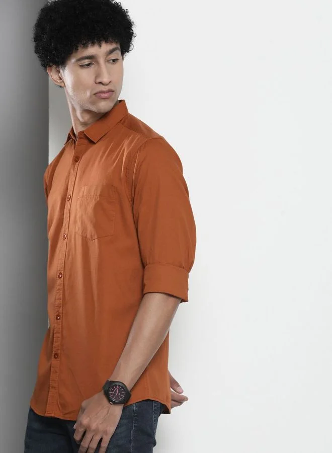 The Indian Garage Co Men Regular Fit Solid Full Sleeves Cutaway Collar Casual Shirt