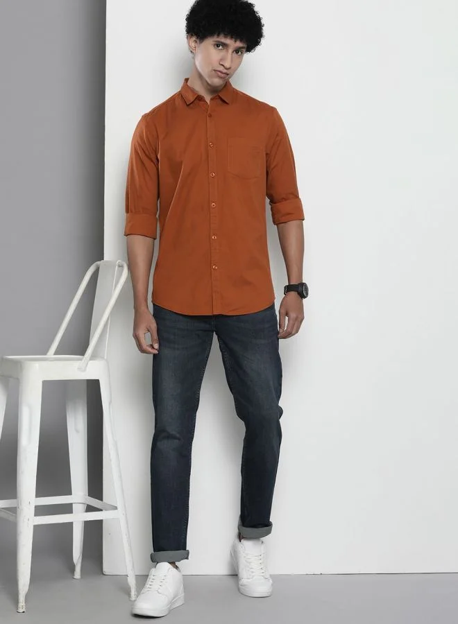 The Indian Garage Co Men Regular Fit Solid Full Sleeves Cutaway Collar Casual Shirt
