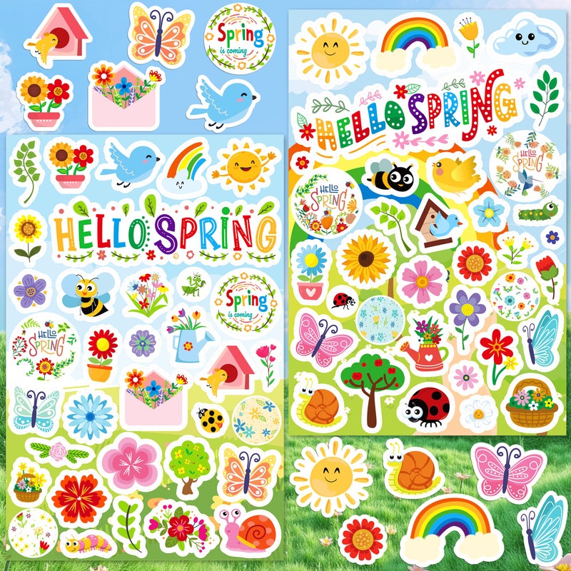 LINAYE 24 Sheets Spring Stickers for Kids, 840 PCS Spring Decorative Seasonal Holiday Stickers for Kids Classroom, Spring Crafts for Kids, Spring Party Favors Supplies - Image 1