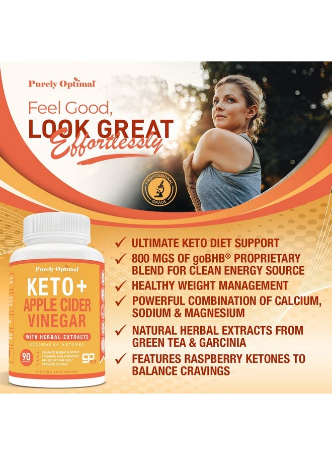 Purely Optimal - Premium Keto+Apple Cider Vinegar Pills Promote Ketosis Boost Energy & Focus Support Metabolism Manage Cravings W/Garcinia Cambogia Keto Bhb Exogenous Ketones 90 Capsules - Image 1