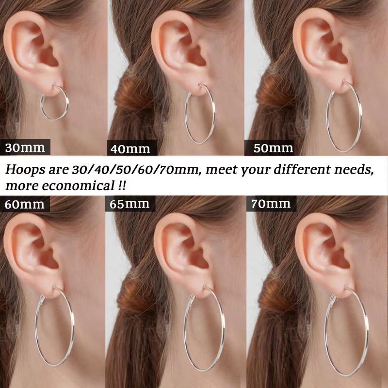 LOUMILEO Large Silver Hoop Earrings for Women Hypoallergenic Sterling Silver Hoop Earrings Lightweight Big Hoops Earring Thin Hoops Earring for Women - Image 4