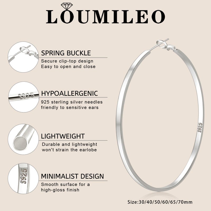 LOUMILEO Large Silver Hoop Earrings for Women Hypoallergenic Sterling Silver Hoop Earrings Lightweight Big Hoops Earring Thin Hoops Earring for Women - Image 5