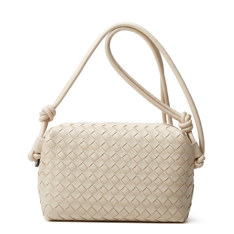 Sumrains Woven Crossbody Bag for Women: Classic Handwoven Vegan Leather Bag - Effortless Minimalist & Compact for Daily Wear (Seashell Color) - Image 1