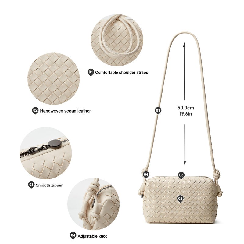 Sumrains Woven Crossbody Bag for Women: Classic Handwoven Vegan Leather Bag - Effortless Minimalist & Compact for Daily Wear (Seashell Color) - Image 5
