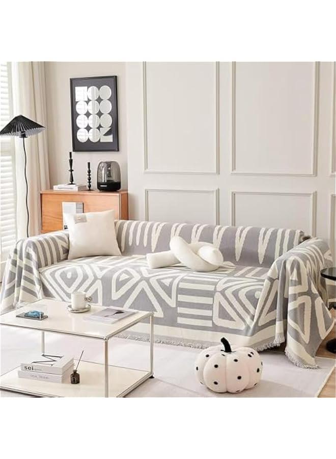 HOOKOR Durku Boho Sofa Covers,Modern Beige Khaki Cream Plaid Triangle Sofa Slipcover,Washable Decorative Sectional Couch Covers Soft Chenille Blend Sofa Slipcovers Sofa Throw Cover for Living Room (Grey) - Image 1