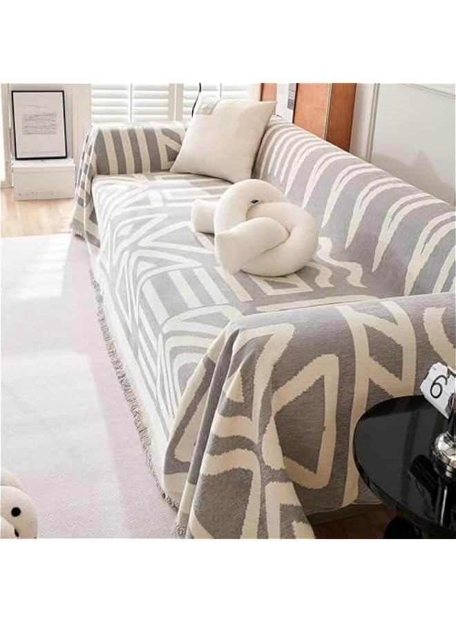 HOOKOR Durku Boho Sofa Covers,Modern Beige Khaki Cream Plaid Triangle Sofa Slipcover,Washable Decorative Sectional Couch Covers Soft Chenille Blend Sofa Slipcovers Sofa Throw Cover for Living Room (Grey) - Image 2