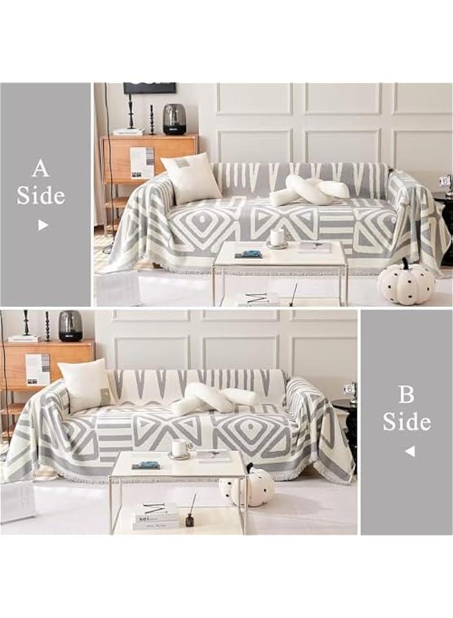 HOOKOR Durku Boho Sofa Covers,Modern Beige Khaki Cream Plaid Triangle Sofa Slipcover,Washable Decorative Sectional Couch Covers Soft Chenille Blend Sofa Slipcovers Sofa Throw Cover for Living Room (Grey) - Image 3