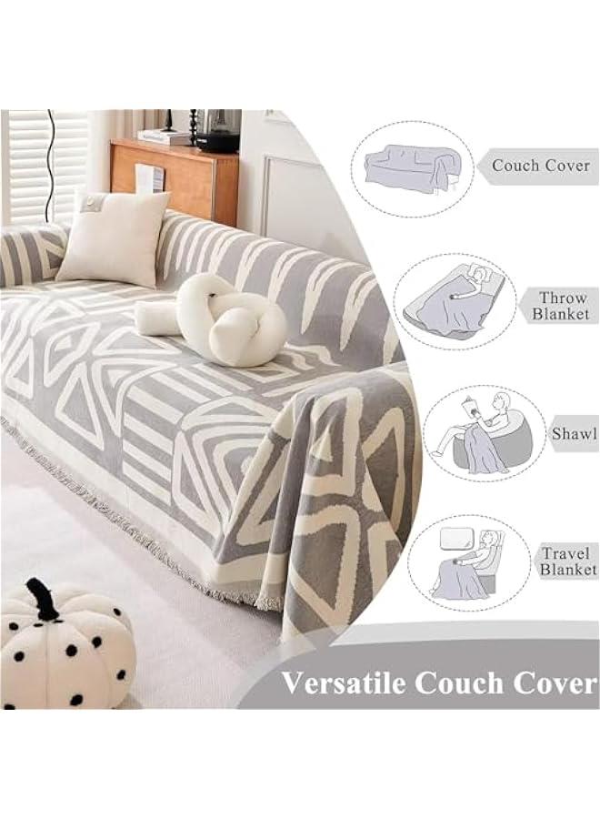 HOOKOR Durku Boho Sofa Covers,Modern Beige Khaki Cream Plaid Triangle Sofa Slipcover,Washable Decorative Sectional Couch Covers Soft Chenille Blend Sofa Slipcovers Sofa Throw Cover for Living Room (Grey) - Image 5